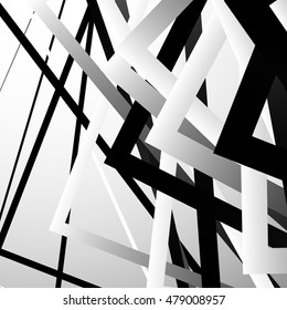 Random chaotic squares abstract geometric element. Monochrome geometric art.