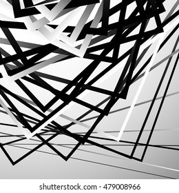 Random chaotic squares abstract geometric element. Monochrome geometric art.