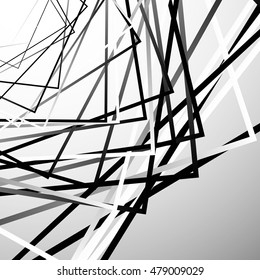 Random chaotic squares abstract geometric element. Monochrome geometric art.