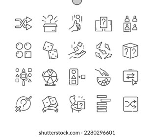 Random. Choosing random thing. Raffle. Gambling competition. Pixel Perfect Vector Thin Line Icons. Simple Minimal Pictogram