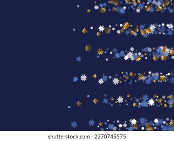 Random Christmas star holiday background graphic design. Gold blue white twinkle confetti. Banner stardust backdrop. Christmas star icon particles. Twinkling blink explosion.
