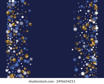 Zufällige Weihnachtsstern, Vektorgrafik. Goldblau weiß glänzend Konfetti. Sternenstaubmuster auf dem Poster. Weihnachtsstern Form Konfetti. Kristallmagische Explosion.
