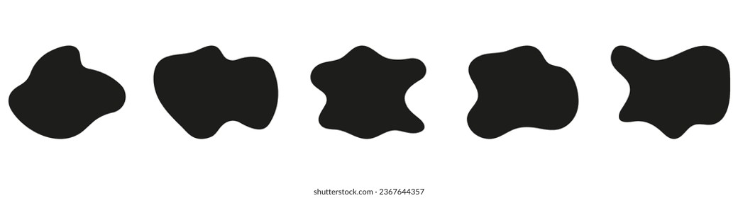 Random Circle Blob Collection. Black Round Liquid Silhouette Form. Irregular Organic Shape On White Background. Asymmetric Blotch Set. Fluid Splodge. Isolated Vector Illustration.