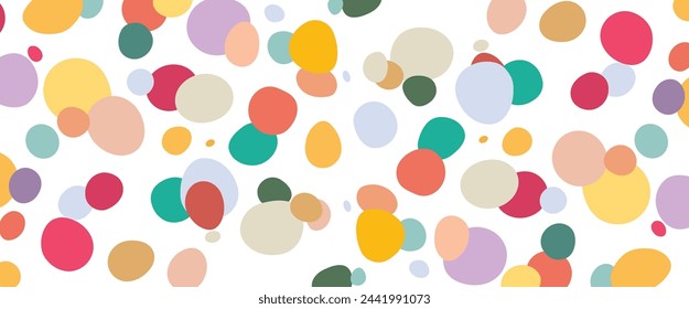Random circle doodle shapes pattern background colorful vector, multicolor round organic blobs bubbles background for kids children abstract design image, fun cute paint happy stone pebbles modern