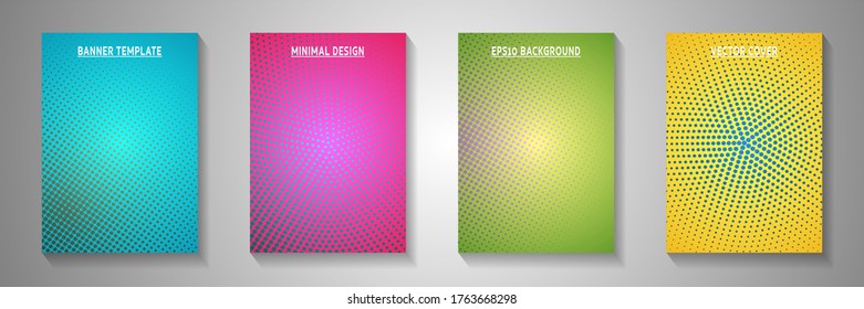 Random circle screen tone gradation title page templates vector kit. Urban poster faded screen tone backdrops. Vintage cartoon comics style front page leaflets. Gradient design.