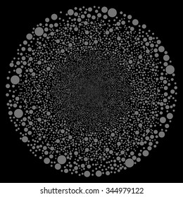Random Circle Sphere vector illustration. Style is white flat circles, black background.