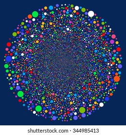 Random Circle Sphere vector illustration. Style is bright multicolored flat balls, blue background.