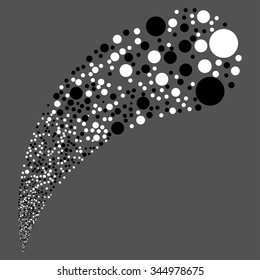 Random Circle Stream vector illustration. Style is black and white bicolor flat circles, gray background.