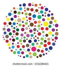 Random circles, dots. Pointillist polka-dots. Scattered colorful, multicolor circles design element
