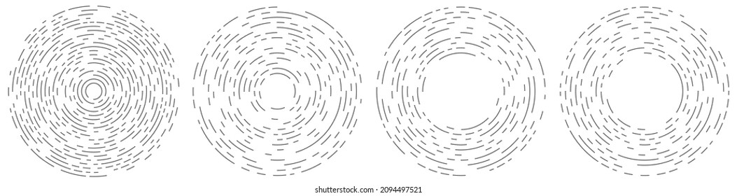 Random-Kreise, Punkte, Falten und Sommersprossen, konzentrisch, kreisförmig und radial. Pointillistische, Pointillismus zufällige Halftonkreise