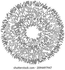 Random circles, dots, speckles and freckles concentric, circular and radial element. Pointillist, pointillism random halftone circles