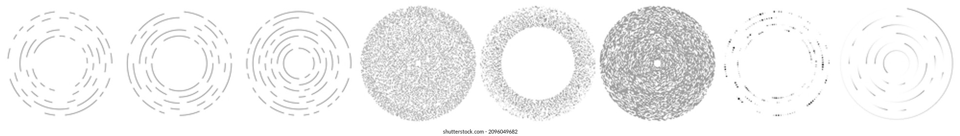 Random circles, dots, speckles and freckles concentric, circular and radial element. Pointillist, pointillism random halftone circles