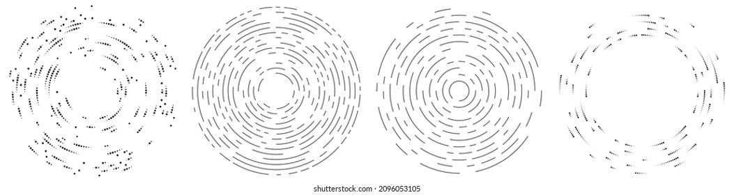 Random circles, dots, speckles and freckles concentric, circular and radial element. Pointillist, pointillism random halftone circles