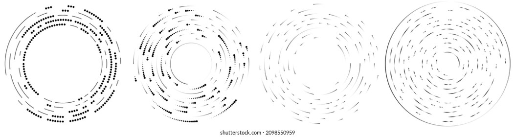 Random circles, dots, speckles and freckles concentric, circular and radial element. Pointillist, pointillism random halftone circles