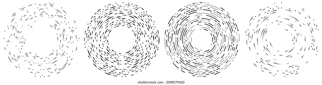 Random circles, dots, speckles and freckles concentric, circular and radial element. Pointillist, pointillism random halftone circles