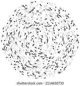 Random-Kreise, Punkte, Falten und Sommersprossen, konzentrisch, kreisförmig und radial. Pointillistische, Pointillismus zufällige Halftonkreise
