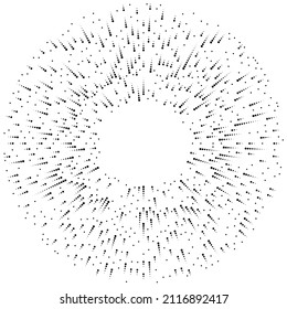Random circles, dots, speckles and freckles concentric, circular and radial element. Pointillist, pointillism random halftone circles