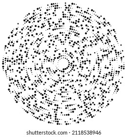 Círculos aleatorios, puntos, especkles y pecas de elemento concéntrico, circular y radial. Círculos puntillistas, punintillistas aleatorios de medio tono