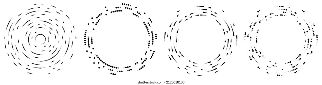 Random circles, dots, speckles and freckles concentric, circular and radial element. Pointillist, pointillism random halftone circles