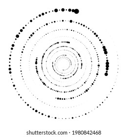 Random circles, dotted, dots spiral swirl twirl element. Polka dots, stipple-stippling cochlear and volute