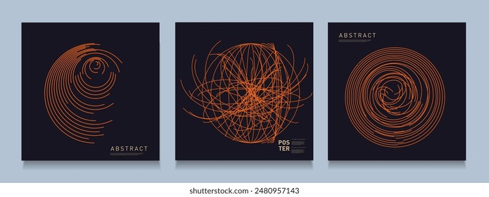 Random Circles Line. Trendy 3D Set of Concentric Rounds Lines in 80s-90s Style for Promos, Banners, Posters, Social Media, Cards, and Covers. Abstract Chaotic Graphic Circles Vector Illustration