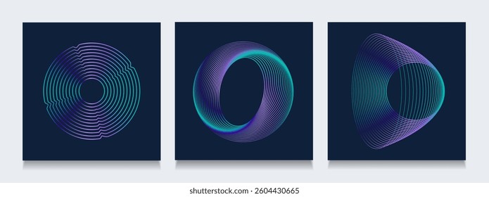 Random Circles Line. Trendy 3D Set of Concentric Rounds Lines in 80s-90s Style for Promos, Banners, Posters, Social Media, Cards, and Covers. Abstract Chaotic Graphic Circles Vector Illustration