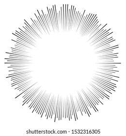 Random circular lines starburst, sunburst. Converging radial, radiating stripes, spokes. Concentric rays, beams. Fireworks, explosion, sparkle trail lines