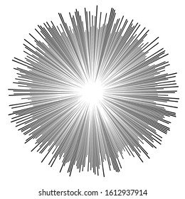 Líneas circulares aleatorias, explosión de estrellas, explosión de sol. Radial convergente, rayas radiantes, radios. Rayos concéntricos, rayos. Fuegos artificiales, explosión, líneas de rastro brillantes