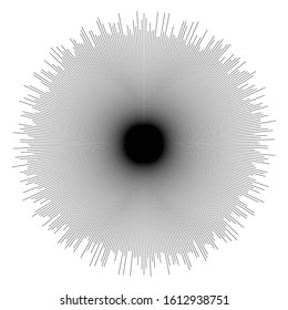 Random circular lines starburst, sunburst element. Converging radial, radiating spokes, stripes. Concentric rays, beams. Fireworks, explosion, sparkle trail lines