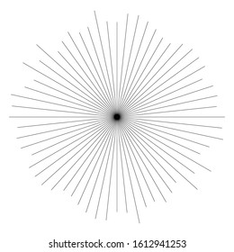 Random circular lines starburst, sunburst element. Converging radial, radiating spokes, stripes. Concentric rays, beams. Fireworks, explosion, sparkle trail lines