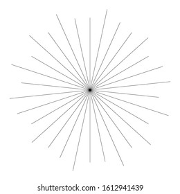 Random circular lines starburst, sunburst element. Converging radial, radiating spokes, stripes. Concentric rays, beams. Fireworks, explosion, sparkle trail lines