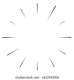 Random circular lines starburst, sunburst. Converging radial, radiating stripes, spokes. Concentric rays, beams. Fireworks, explosion, sparkle trail lines