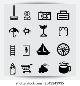Random collection of black and white icons on canvas