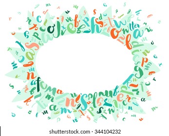 Random colored different letters frame on white. Hand lettering