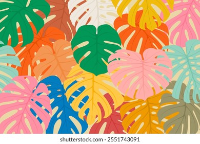 Random colorful monstera keaves pattern background