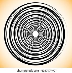 Random concentric circles. Abstract geometric spiral, swirl element.