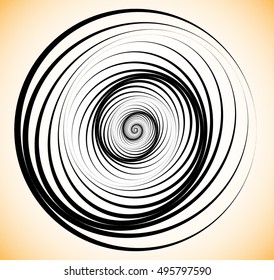 Random concentric circles. Abstract geometric spiral, swirl element.