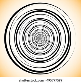 Random concentric circles. Abstract geometric spiral, swirl element.