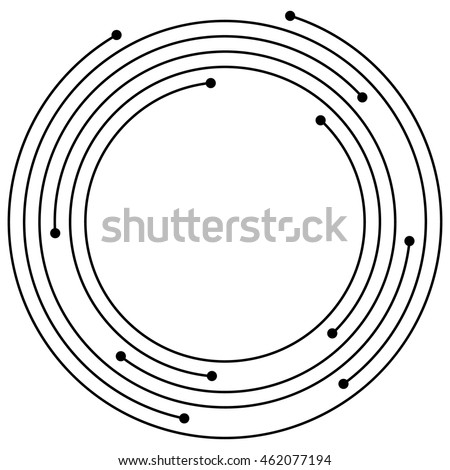 Random concentric circles with dots. Circular, spiral design element.