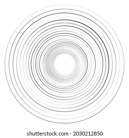 Random concentric circles, rings. Random radial, radiating circle element with thin lines
