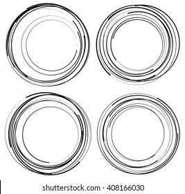 Random concentric circles. Set of 4 elements. abstract monochrome graphics