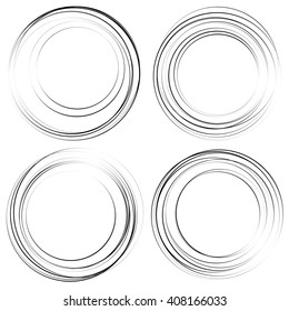 Random concentric circles. Set of 4 elements. abstract monochrome graphics