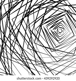 Random concentric squares spreading from side. Abstract, chaotic pattern / texture. Geometric irregular illustration.