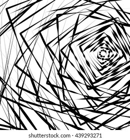 Random concentric squares spreading from side. Abstract, chaotic pattern / texture. Geometric irregular illustration.