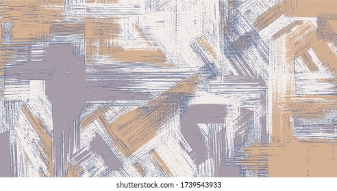Random cross hatching rough oil paint strokes on canvas. Abstract painting, purple and ochre texture, grungy background illustration