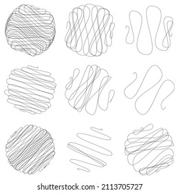 Random curly, tangle, twine lines. Doddle, sketchy, sketch rounded scribble lines
