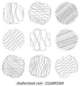 Random curly, tangle, twine lines. Doddle, sketchy, sketch rounded scribble lines