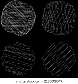 Random curly, tangle, twine lines. Doddle, sketchy, sketch rounded scribble lines