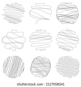 Random curly, tangle, twine lines. Doddle, sketchy, sketch rounded scribble lines