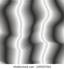 Random curved lines monochrome stripes geometric pattern vector background